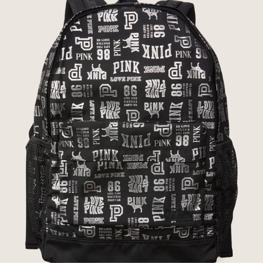 VS VICTORIAS SECRET PINK CLASSIC BACKPACK TOTE TRAVEL BAG PURE BLACK MIXED LOGO